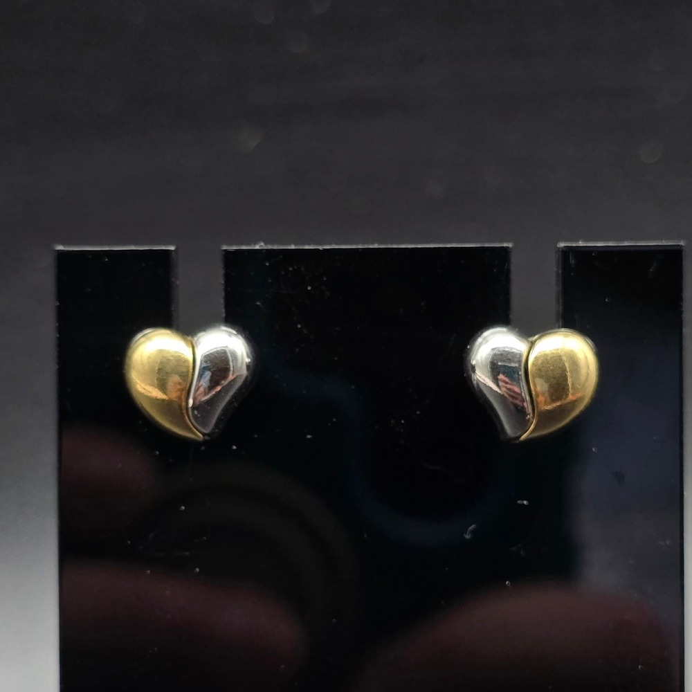 Avon Two Tone Heart Stud Earrings Gold Tone Silver Tone Pierced Post